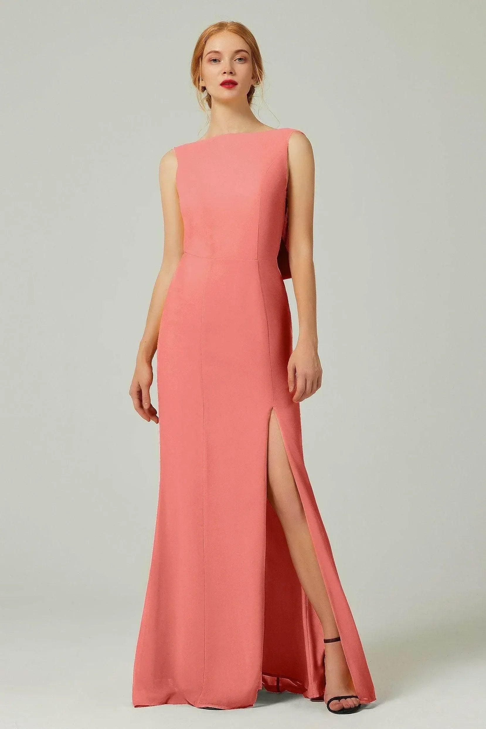 Sheath-Column Sweep-Brush Chiffon Dresses CB0310CS - Watermelon - COCOMELODY
